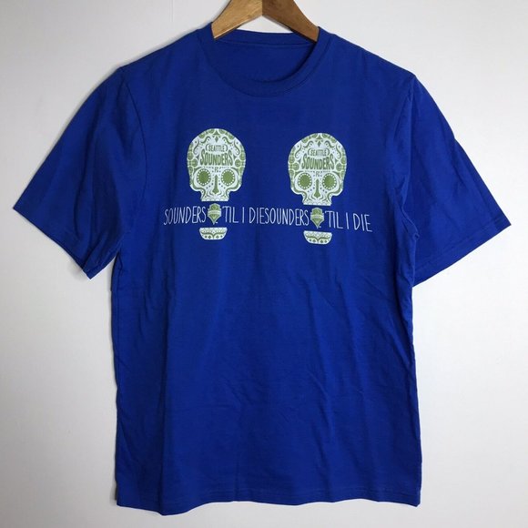 Seattle Sounders Till I Die Day of the Dead Skull Soccer Adult Small T Shirt - Picture 1 of 5